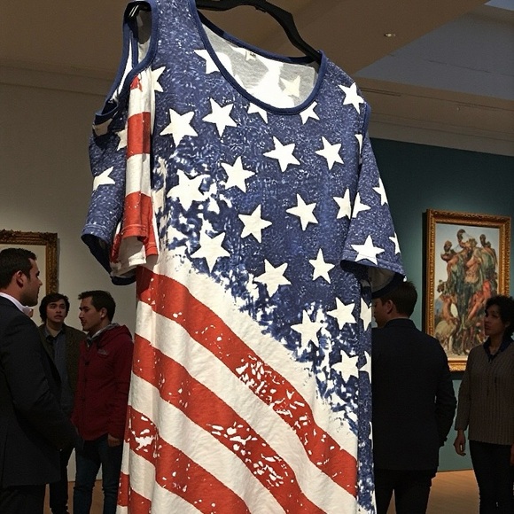 None Tops - Stars and Stripes Cold Shoulder Short Sleeve T-Shirt